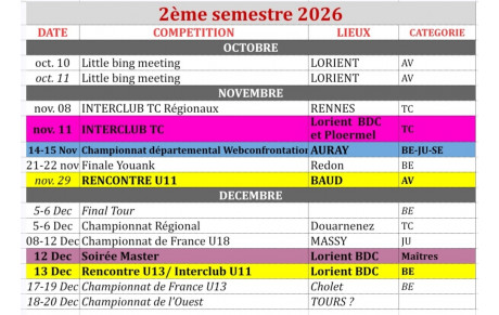 calendrier des compétitions 56 // dernier semestre 2026